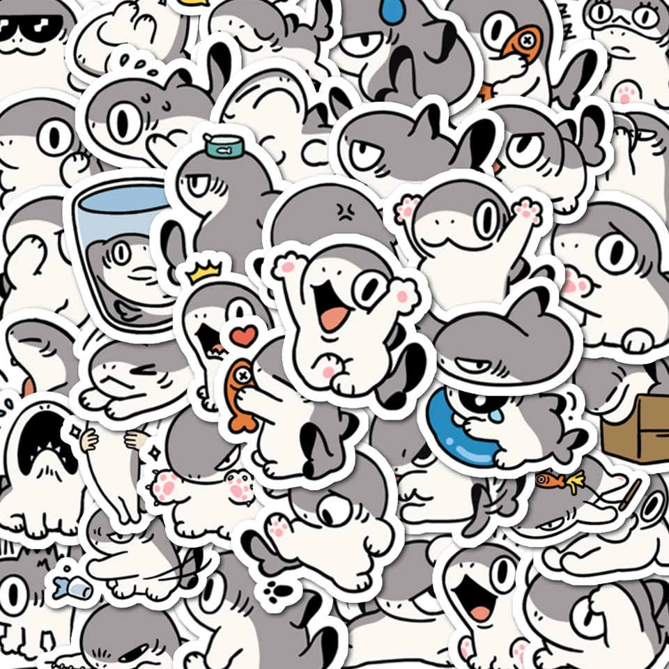 40ks Cartoon Shark Cat Stucieps Self-Pasting je možné použiť na počítač, puzdro mobilných telefónov, fľašu s vodou a ďalšie dekorácie