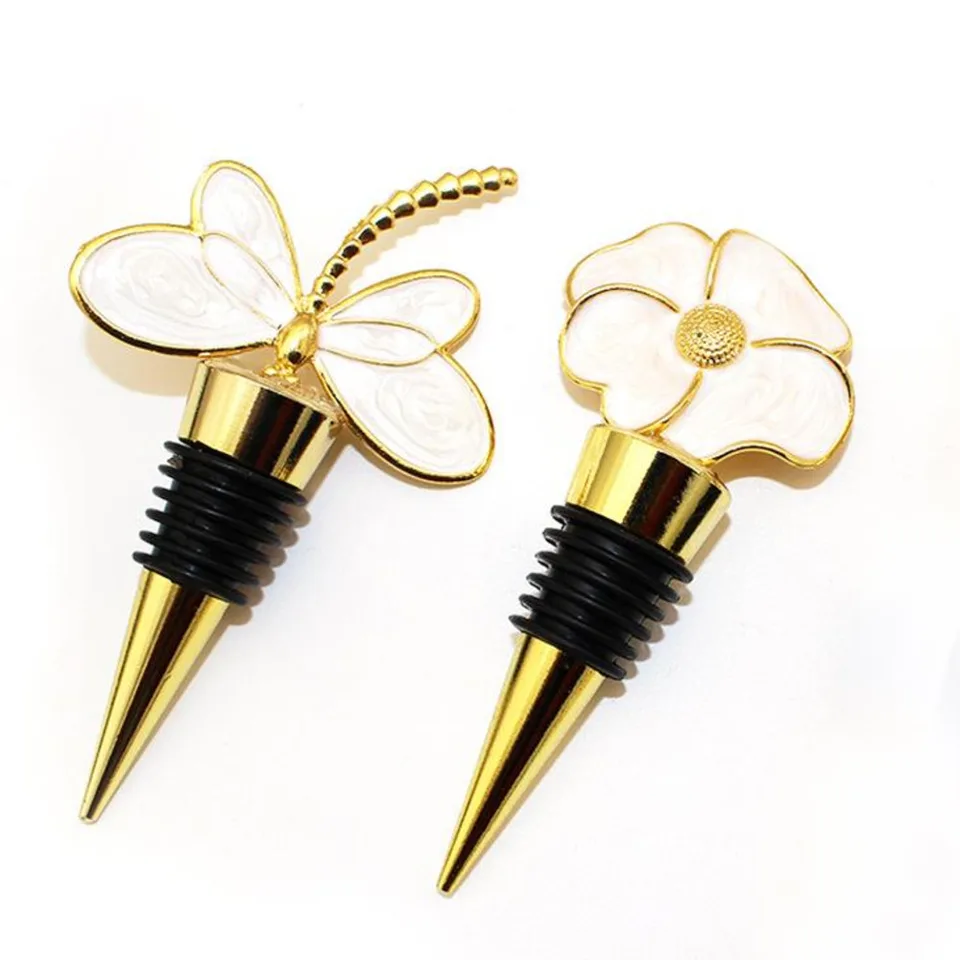 40ks Creative New Dragonfly Flower Red Wine Stopper 3D Zliatina Červené víno Zátka Zinc Zinc Fresh Freshing Móda zátka