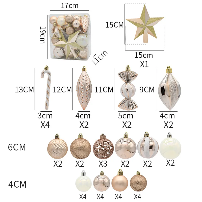 40ks vianočná guľa Červené biele zlato BAUBLES Vianočný strom Ornament vianočný stromček Topper Star Decorácie pre vianočné párty Navidad Noel