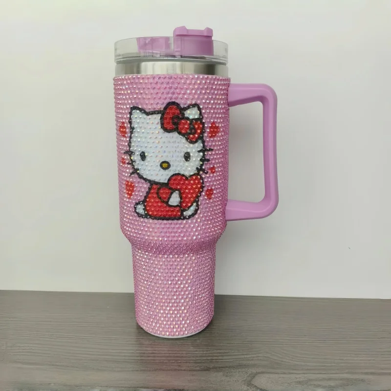 40oz Hello Kitty Diamond Vákuum pohár Sanrio Big Mac Ice Cup Nerezová oceľ veľká kapacita s rukoväť