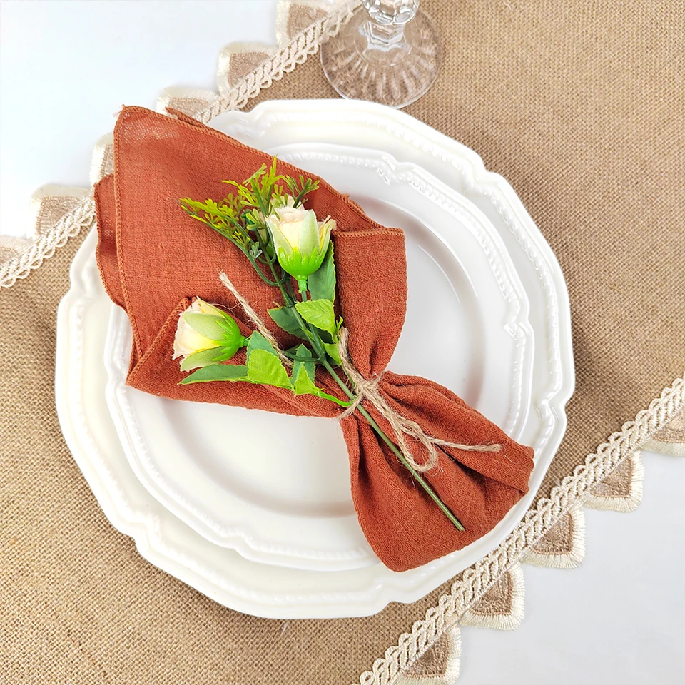 40x40 cm surové strapce obloženie handričiek s obrvkami Cotton Tkanina mäkké opakovane použiteľné retro burry Čajové utierky Rustikálne svadobné večierky dekor