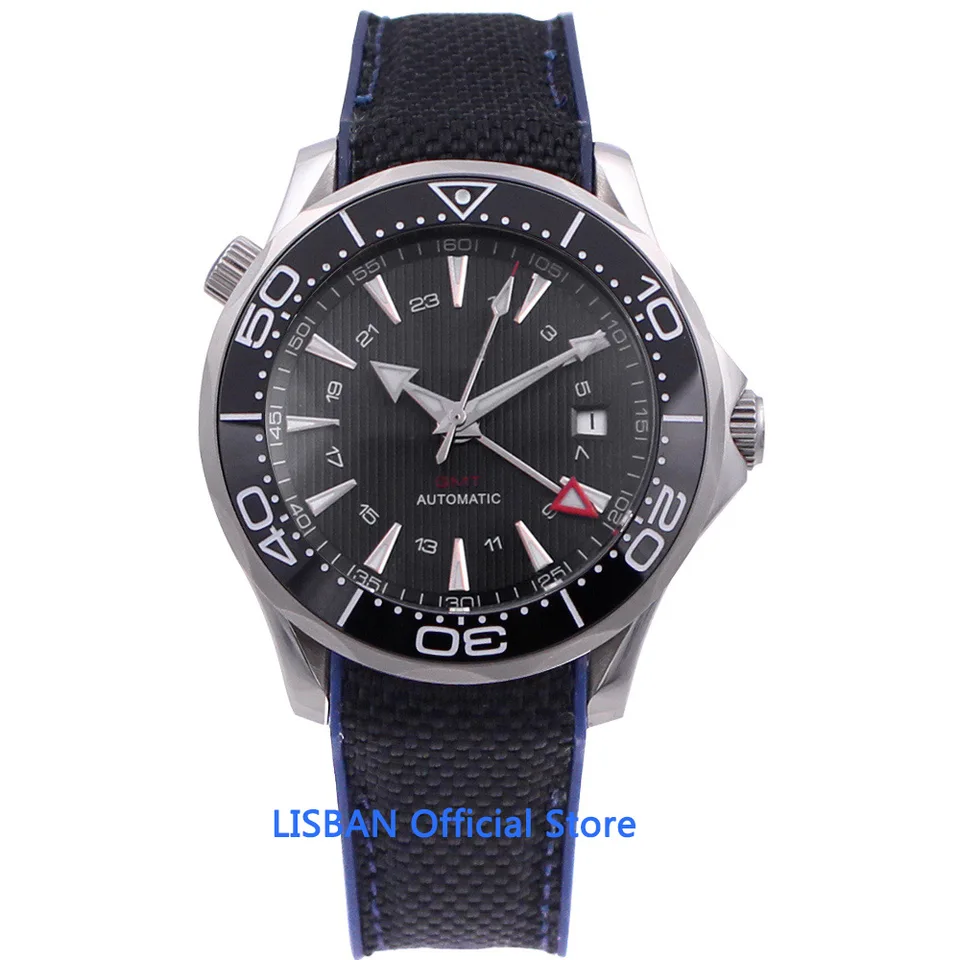 41 mm automatické hodinky Men Luxusný zafír Crystal Gum Strap GMT Mechanické hodinky Svetlá kalendár náramky Men
