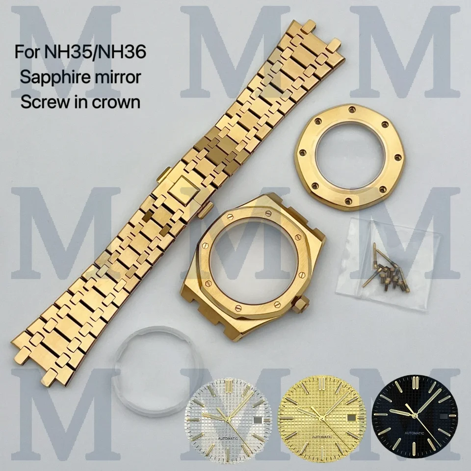 41 mm puzdro NH35 31,8 mm Dial ukazovatele Zlatená náramok z nehrdzavejúcej ocele pre príslušenstvo hodinky na dub NH35