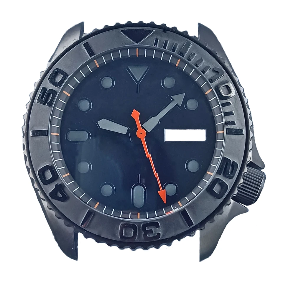41 mm SKX Watch puzdro Vodotesná nehrdzavejúca oceľ Dome Sapphire Glass Luminous Dial Orange Orange Fit Fit NH34 NH35 NH36 Pohyb