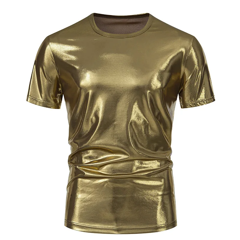 #4105 Hip Hop T košeľa muž krátke rukávy letné tričko o ne-neck Loose Gold Red Red Green Punk Streetwear Trshirt Shinny Surface