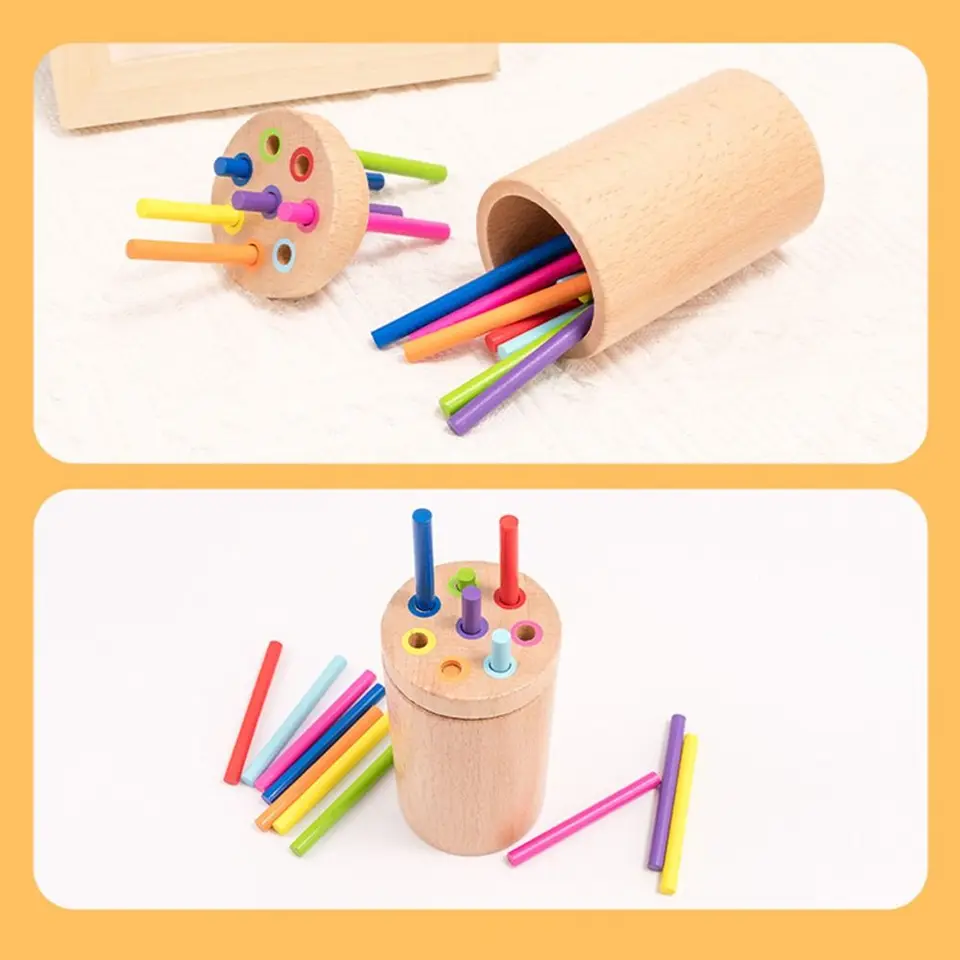 42/16 Farebné palice Drevená palica Randa Game Vzdelávacie 6 loptičiek Montessori lopta lopta kvapka