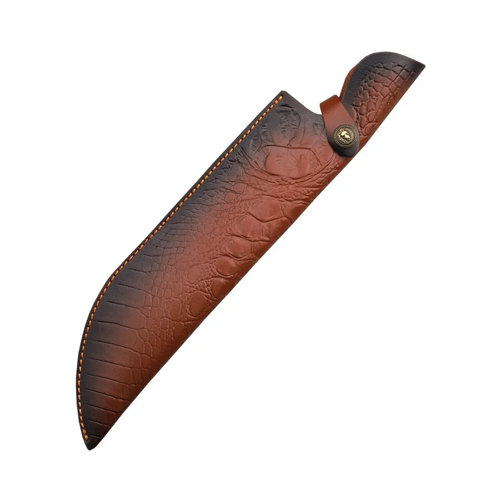 42,3 cm pevná čepeľ noža Čiska Roplicená Cowhide Top Grain Kožená kemping nôž na lov loveckých puzdier s opaskom pracky