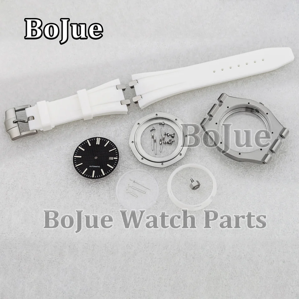42 mm z nehrdzavejúcej ocele Octagonálne hodinky puzdro na gumové remienky Dial ruky zafírové sklo pre dub NH35 NH36 Priehľadný spodný spodok