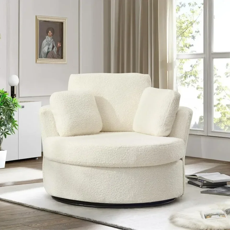 42 '' W Teddy Round Roating Stoličky, moderné tlmené a pohodlné stoličky s jednou pohovkou vhodné pre obývacie izby (farba slonoviny)