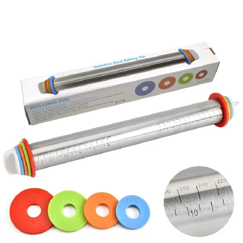 43 cm z nehrdzavejúcej ocele Nastaviteľné valčekové kolíky Fondant Rolling Pin Cake Roller Cesto Rolling Pin Bakeware Tools