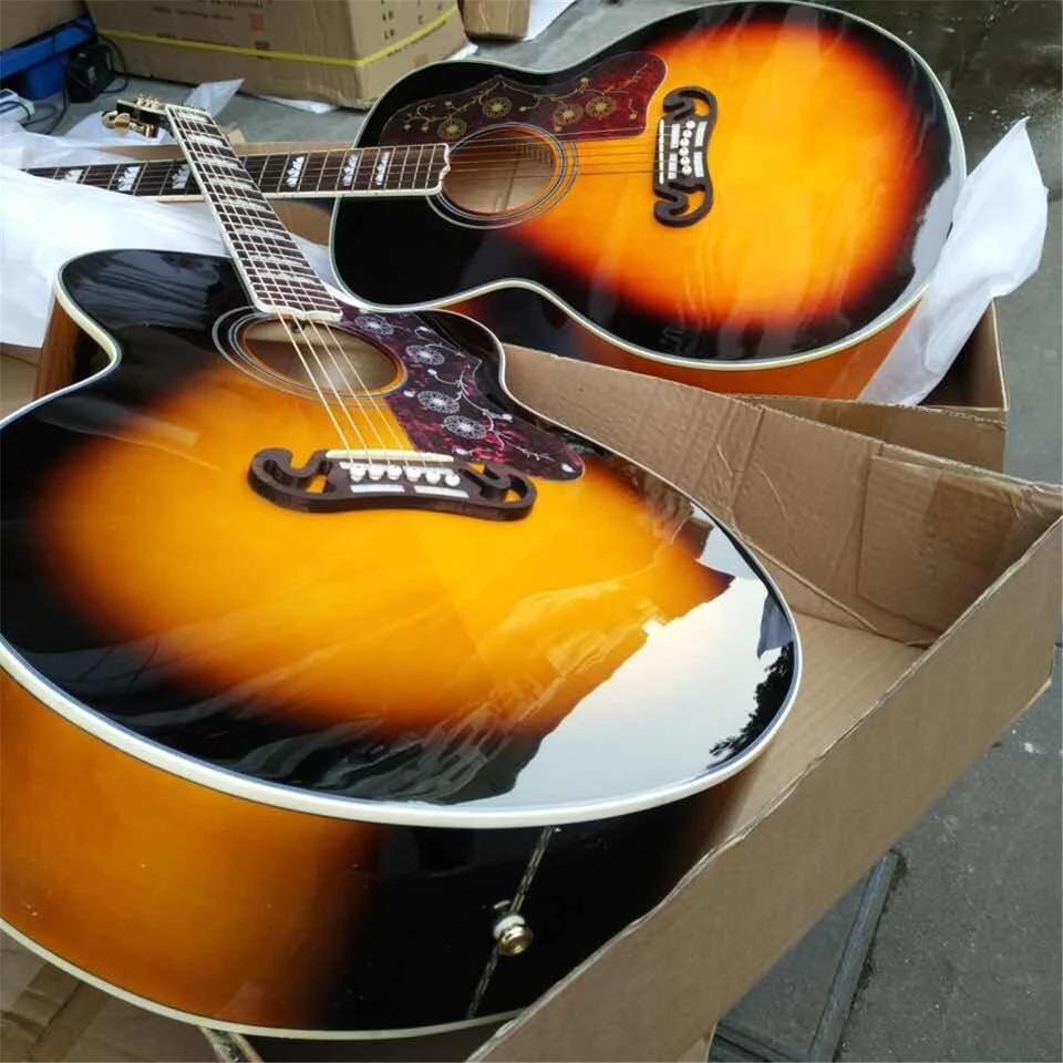 43 -palcová Sunburst Solid Spruce J200 Akustická gitarová javor chrbát a boky J200VS Elektrická gitara