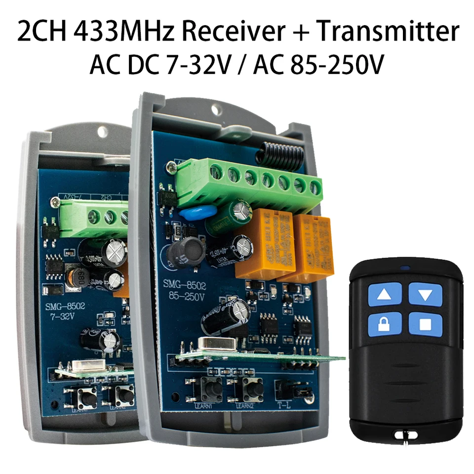 433.92 Univerzálne garážové dvere diaľkové ovládanie prijímača 2ch 12v 24v 110V 220V 230V ovládača s vysielačom 433 MHz