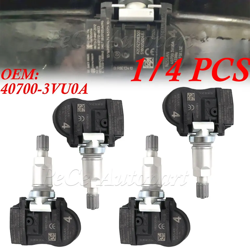 433 MHz 1/4pcs Senzor TPMS 40700-3VU0A Senzory tlaku pneumatík pre Nissan Pulsar Qashqai II Tiida Teana X-Trail Rogue 407003VU0A