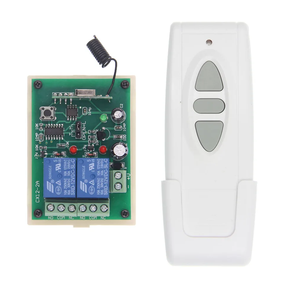 433 MHz RF Wireless Switch DC 12V 24V 2CH reléový modul a 3-kľúčový diaľkový ovládací motor, lampa, solenoidný ventil