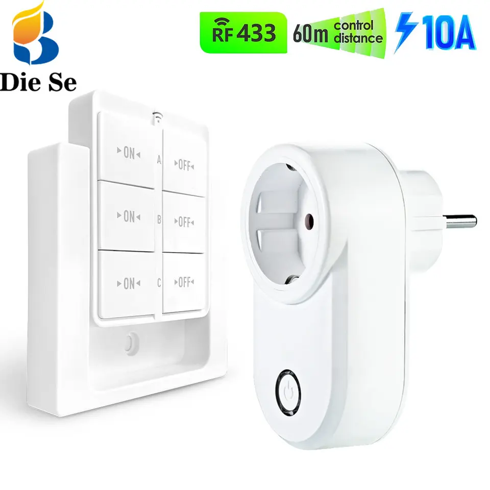 433MHz RF bezdrôtový prepínač s objímkou ​​AC 220V 16A Elektrický výstup a magnetický bezdrôtový prepínač, pre domáce zariadenie LED