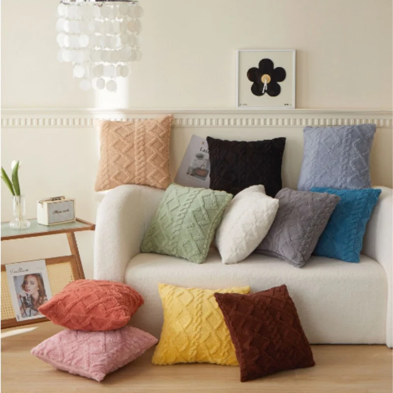 43x43cm Ins Plush vankúš 3D rhombus geometria mäkký hádzanie vankúš výšivok obývacia izba pohovka dekor Jacquard Cushion Cover