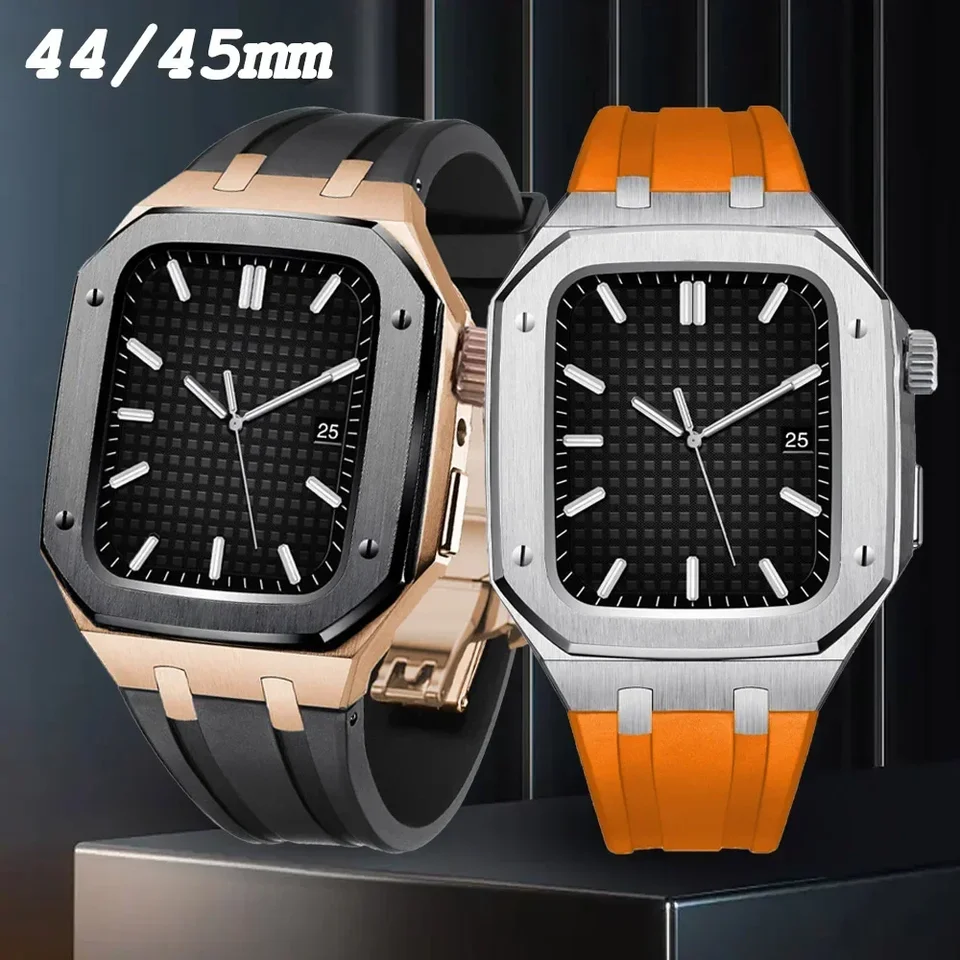 44 mm kovové puzdro+silikónový pás pre Apple Watch Series 8 45 mm 7 SE/6/5/4