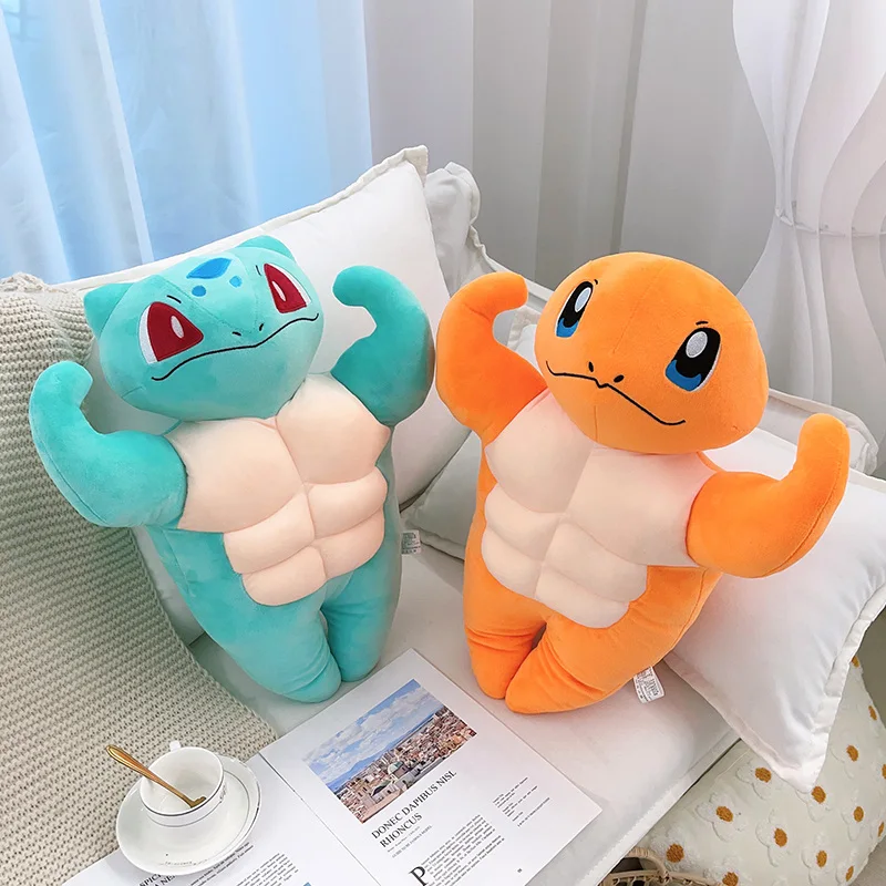 45-65 cm silné svalové pokémonské plyšové hračky Anime Bulbasaur Charmander Doll Doll Giant Pokemon Fľdate plyšové vankúšové darčeky pre deti