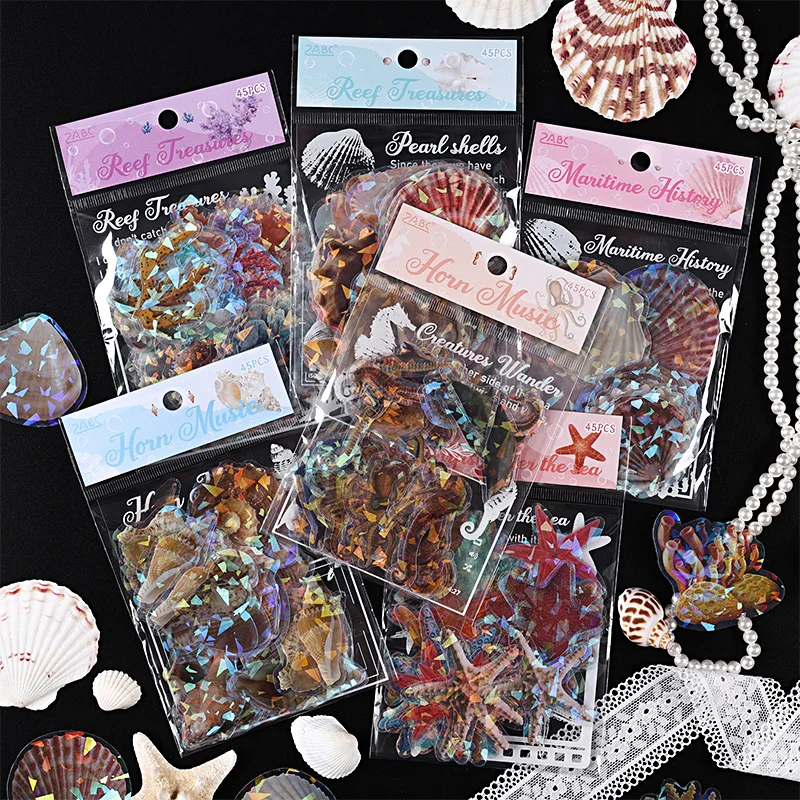 45 ks/balenia perlové morské shell nálepky pre domáce zvieratá adhézne materiály DIY Scrapbooking Decor Journal Collage
