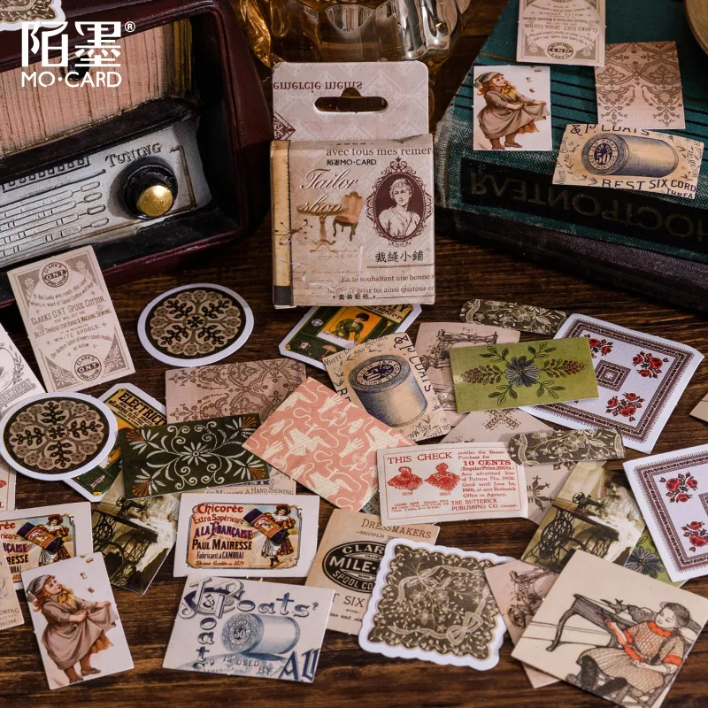 45 plachiet v krabici na mieru šaty na mieru malý obchod retro krajčír malý kúsok ručný stan dekoratívny materiál nálepky na scrapbooking