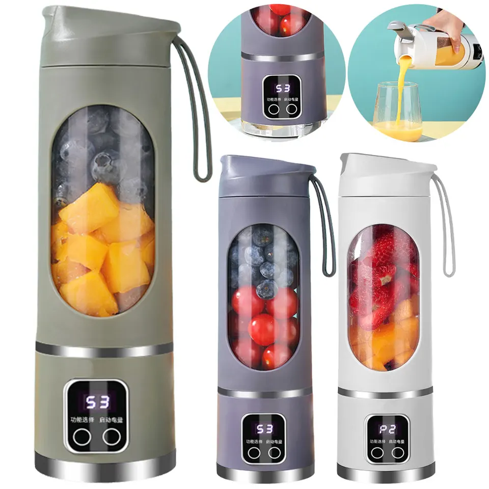 450 ml prenosný odšťavovač mixéra USB nabíjateľný mini elektrický odšťavovač s 12 lopatkami 1500 mAh pre smoothies koktaily