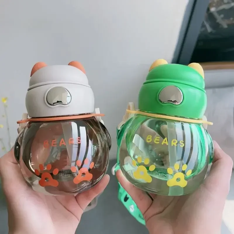 450 ml roztomilé vodné slamy šálka Sippy Kids Cartoon BPA Free Neprestrag perlie dlhá voda Nosí vonkajšie prenosné nápojové fľaše Detský šálka