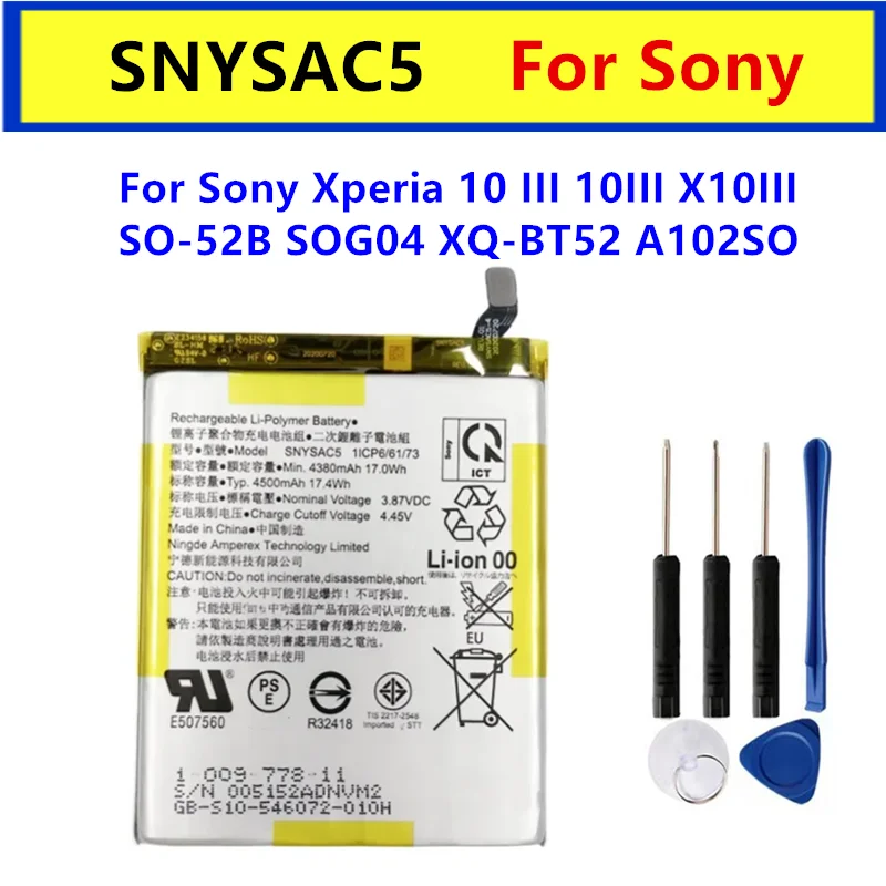 4500 mAh SNYSAC5 Výmena batérie pre spoločnosť Sony Xperia 10 III 10III X10III SO-52B SOG04 XQ-BT52 A102SO + Nástroje zadarmo