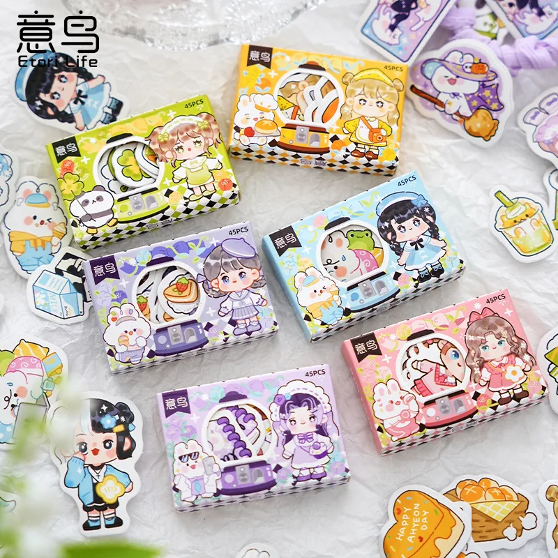 45ks etori život roztomilý karikatúra Girl Sticker DIY Kawaii Dekoratívne kancelárske album Denník pohár notebook mobilný telefón hračky hračky