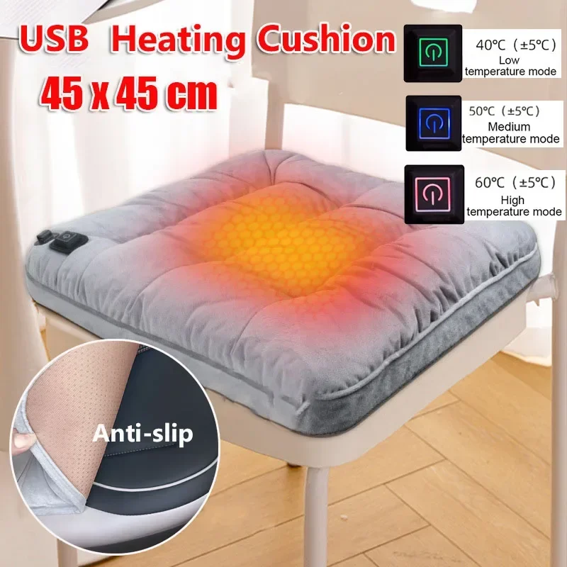 45x45 cm umývateľné grafénové vykurovanie vankúš na nabíjanie USB Kancelária Office Office Vankúš 5 V Elektrické vyhrievacie podložky s drôtom vreckovým 3 úrovňou 3