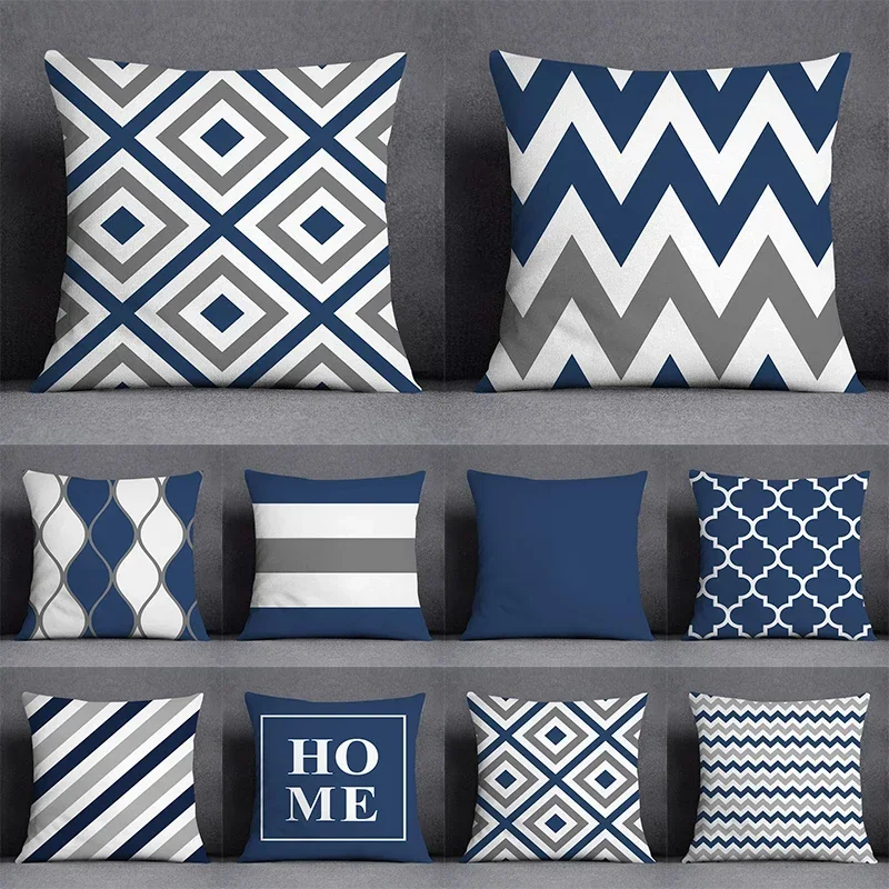 45x45 cm vankúšový kryt Geometrický vzor Polyester modrý šedý vankúš Čalúnka pohovka vankúš vankúš vankúš domáci dekor vankúš