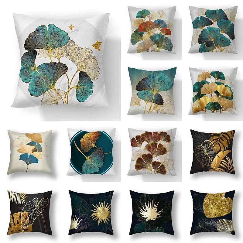 45x45cm ginkgo lista Polyester vankúšový kryt Čierne zlato bedrová vankúš Obýva