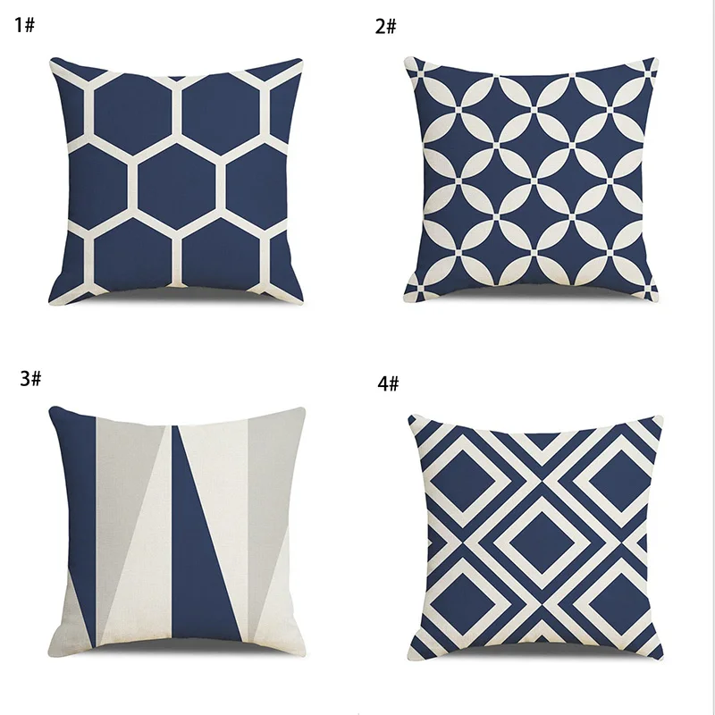 45x45cm Polyester Navy Blue Geometric Pattern vankúšový kryt domáce dekorácie vankúš pre pohovku obývaciu izbu