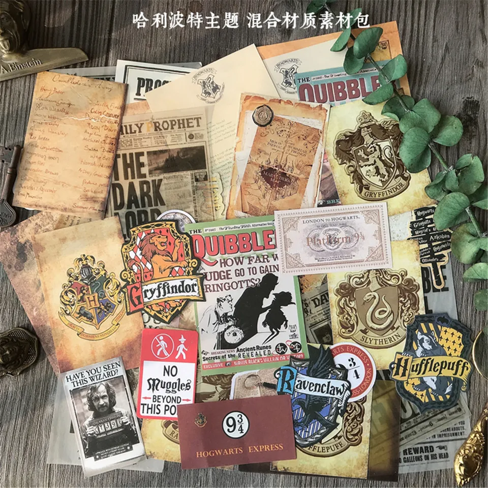 46 ks \ Set Magic Academy Series Tools Mask Books Decoration Stickers DIY Ablum Diary Scrapbooking Label Stationery Junk Journal
