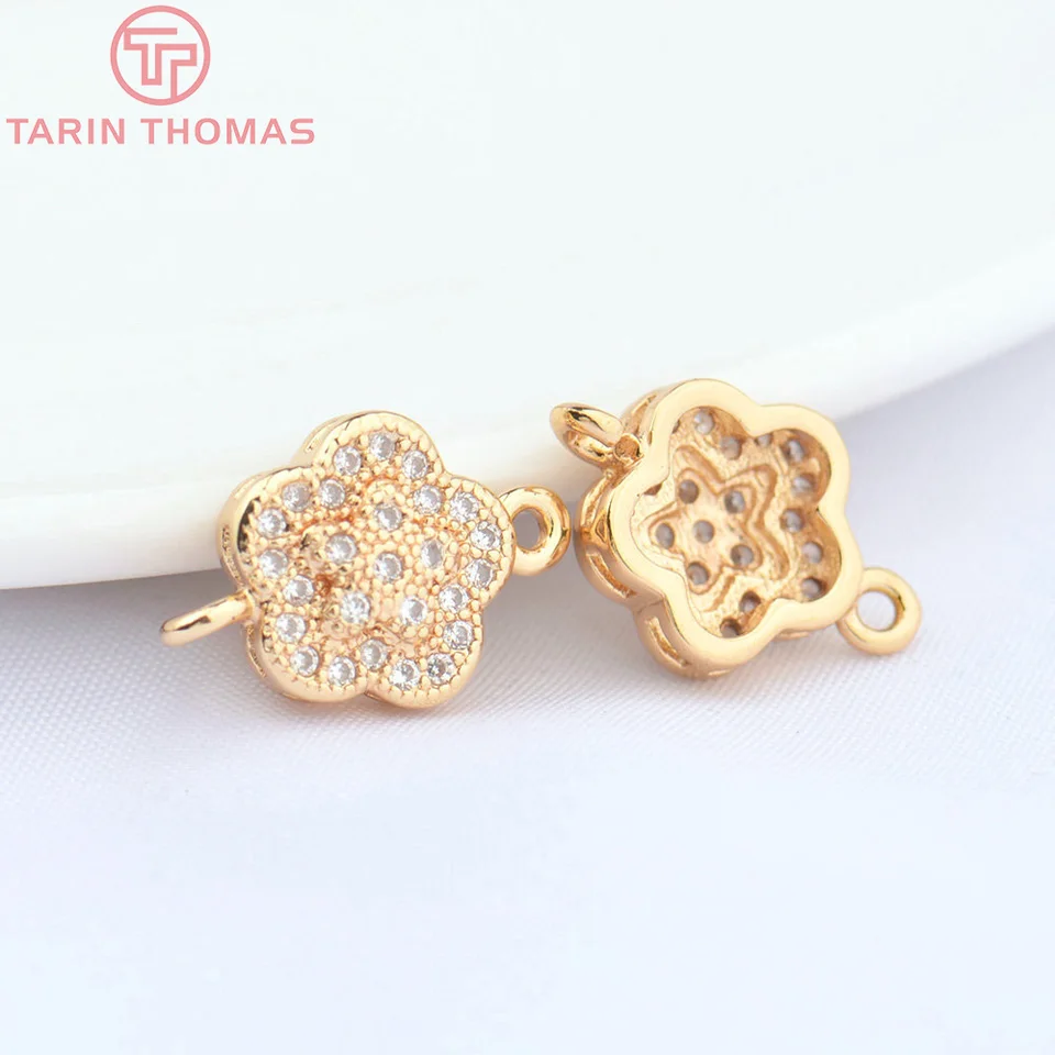 (4693) 6ks 9x13mm 24K Champagne Gold Color Brass a zirkónový kvetový tvar Konektor vysokokvalitné DIY šperky nálezy doplnky