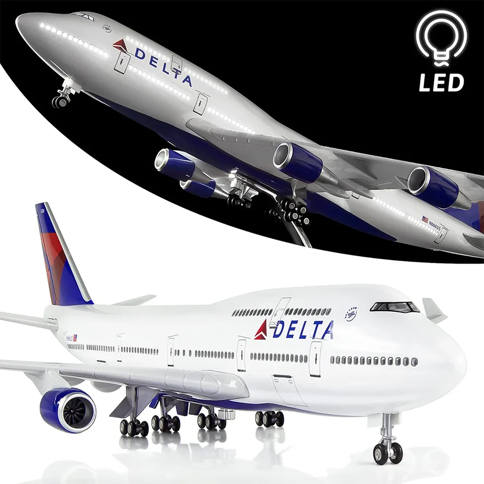 47 cm 1/160 Lietadlo Model hračky Diecast Resin Delta Boeing 747 Airplane Aircraft Airlines Airways Air Bus so svetlami