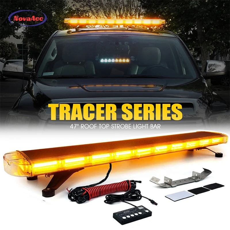 47 palca COB LED Amber Rooftop Núdzové strobe svetlá tyče s nastaviteľnými montážnymi držiakmi Hazard Výstraha Blikajúce osvetlenie