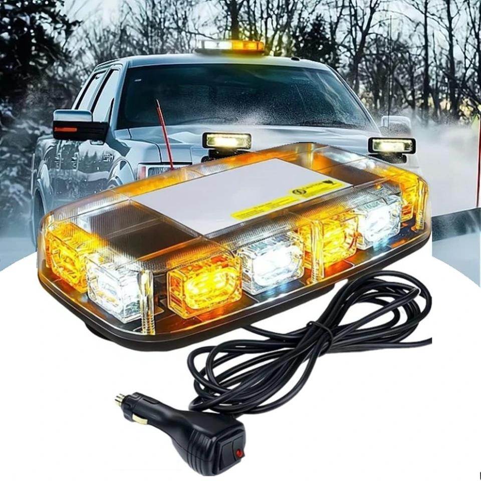 48 LED Núdzové strobe svetlá jantárového bieleho auta Strecha horná bezpečnostná výstražná lampa Policajná signálna lampa pre vozidlo 12/24 V