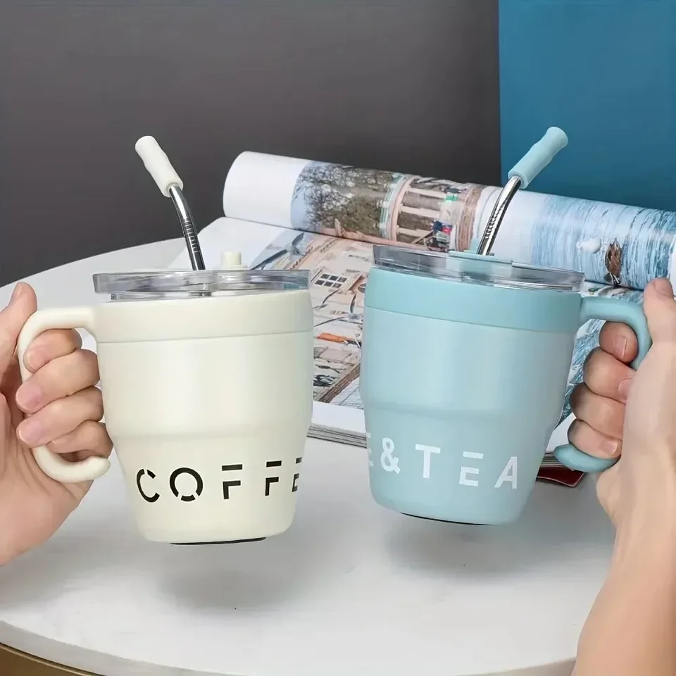 480 ml kávový šálka so slameným vekom z nehrdzavejúcej ocele Thermos hrnček na horúce studené nápoje vodné čajové mlieko Office Outdoor Prenosná fľaša