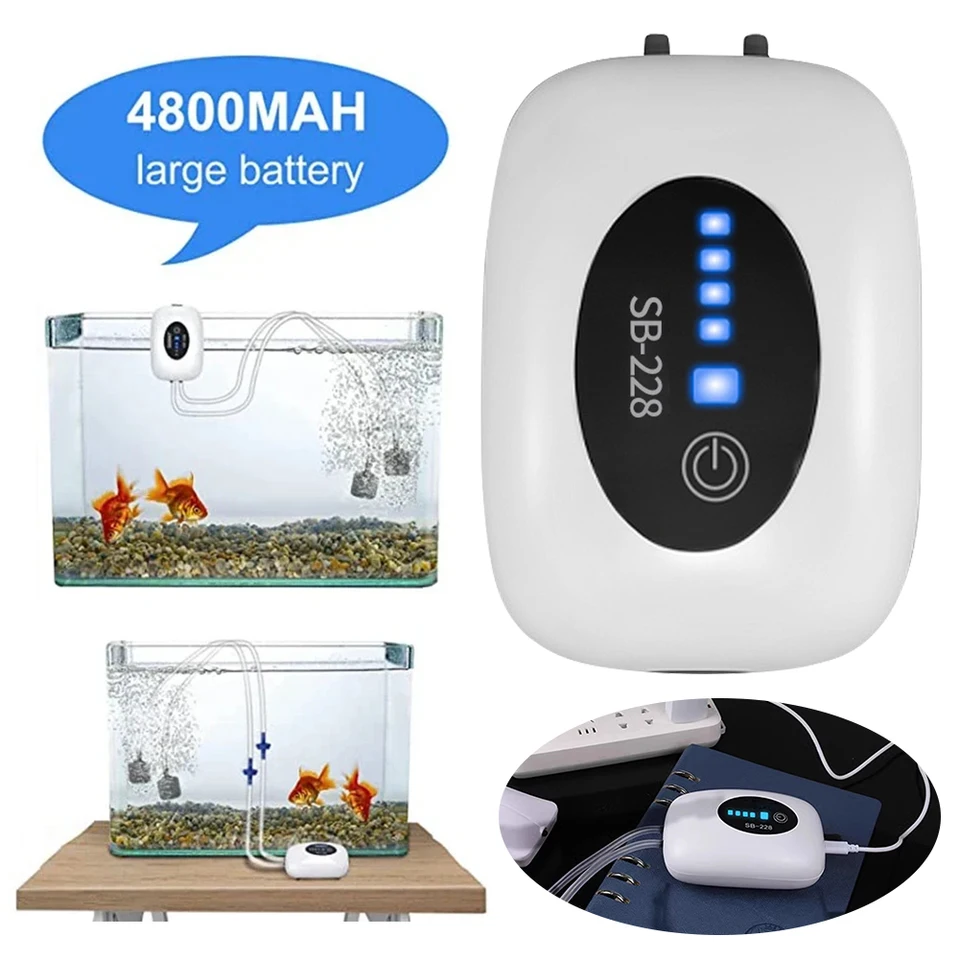 4800 mAh akvárium kyslíka vzduchové čerpadlo kompresor USB nabíjanie prenosného rybárskeho okysleata tichého rybolovného nádrže Rybársky príslušenstvo