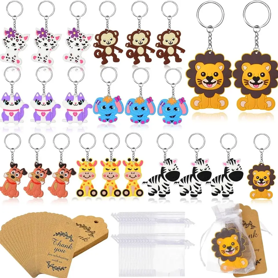 48ks Cute Jungle Animal Keychains, vrátane kľúča kľúča, vďaka značká