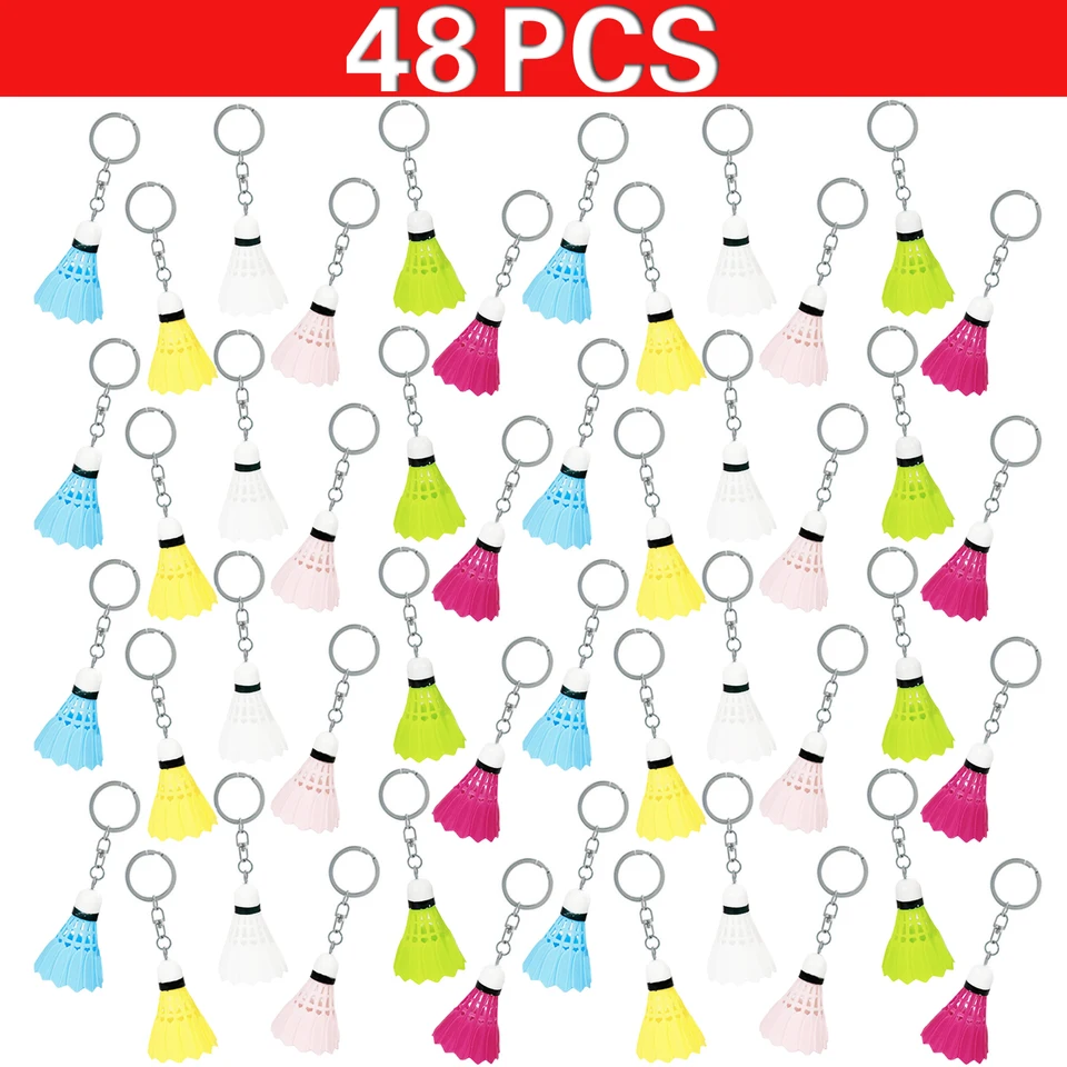 48ks Mini badminton kľúče roztomilé kľúče shuttlecock kľúče PVC Keyring farebný držiak na kľúče držiak na kľúče prívesok Club darček