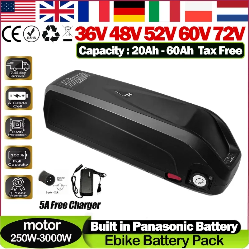48V 13S5P 1000W HAILONG EBIKE AKKU 20/24/30AH 72V 40 50AH lítiová batéria 52 V Elektrický bicykel Aostirmotor S07-B 60 V 2000W Motor