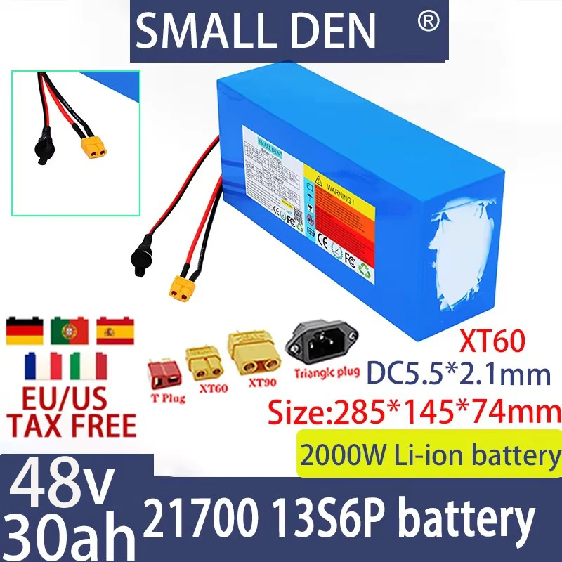 48V 30AH 13S6P 21700 LITHIum BATKÁRNE BATÍVNE BATÉRIA A BATÉRIA TRIEDA, DLHÁ SPRÁVA BATÉRIA, ELEKTRICKÉ VOZIDLO 40A BMS 2000W High-výkonná batéria