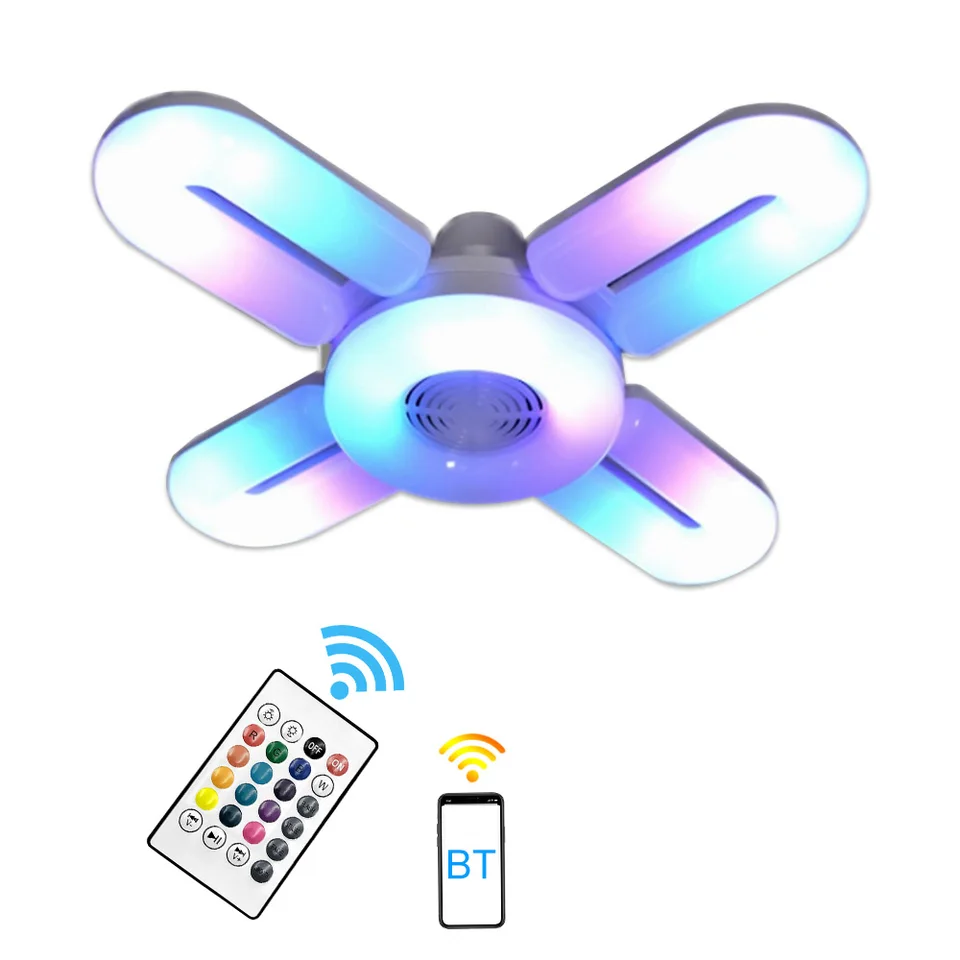 48W LED hudba žiarovka E27 skladacia stropná lampa RGB svetlo svetlo Bluetooth Reproduktor Light Light diaľkové ovládanie DJ Disco Light for Home KTV Bar