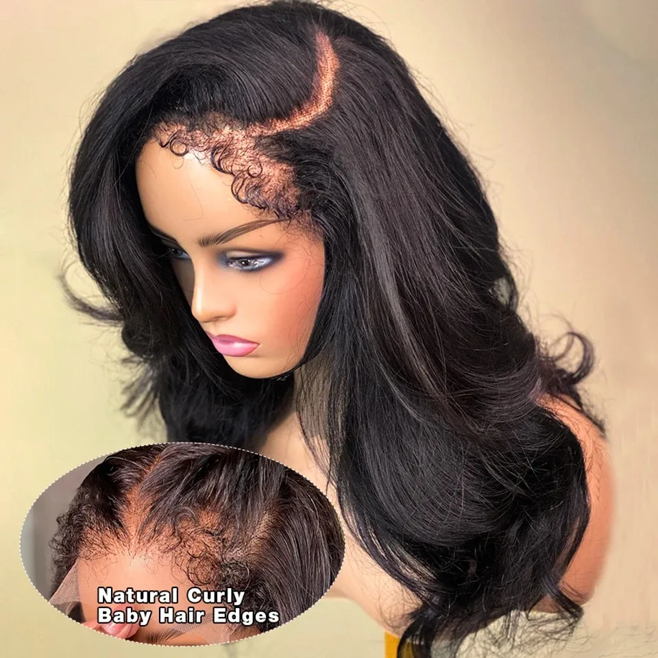 4c kučeravé okraje detské vlasy bez Gluefty Lace Wig Wave Body Wave priehľadná čipka predné ľudské vlasové parochne parochne pred prasknuté vlasové vlasy Indické vlasy