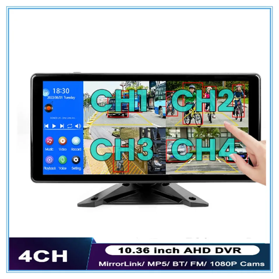4ch AHD 10,36 palca Split Screen Screen Radar BSD Alarm na palube DVR Video Recorder Monitor automobil MP4