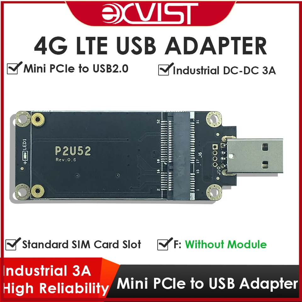 4G LTE Industrial Mini PCIe na USB adaptér s slotom karty SIM pre WWAN/LTE 3G/4G Wireless Modul