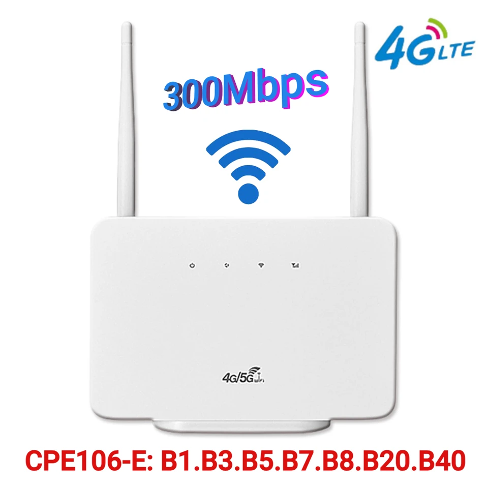 4G Wireless Router 300 Mbps 4G LTE CPE Router Modem RJ45 LAN WAN Externá anténa bezdrôtového hotspotu s slotom SIM Card Slot Eu/US Plug