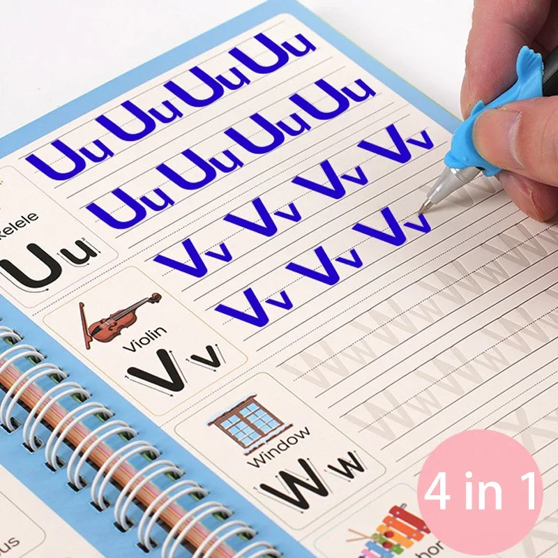 4in1 Magic Practice Rukopis s perami Dodatočné číslo listu Písanie zošita Kaligrafia 64 strán Sledovanie knihy