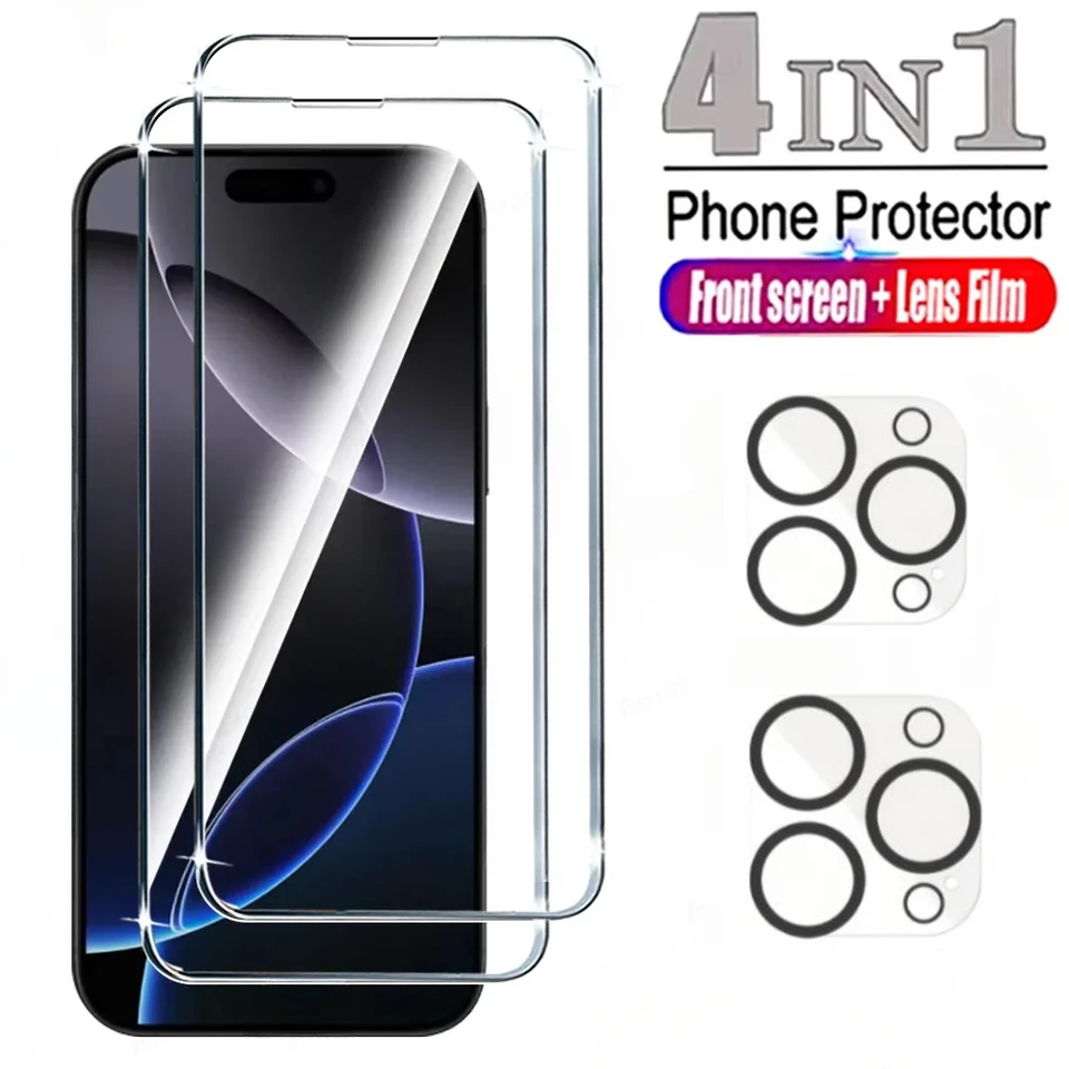 4in1 temperované sklo pre iPhone 16 14 15 Pro Max 13 12 12 12 Mini Camera Objektív obrazovky pre iPhone 16 15 plus 11 12 13 Pro Glass